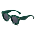Gafas de sol ovales verde oscuro con montura gruesa y detalles de metal dorado - Montura Verde Lentes Grises