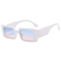 Retro rectangle sunglasses with white frames and blue-pink gradient lenses for women - White Frame Blue Pink Lens