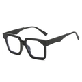 Retro square thick frame sunglasses in glossy black finish with protective lenses - Plain Lens / Black Frame