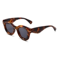 Gafas de sol ovaladas retro con montura de carey oscuro y detalles metálicos - Montura Carey Lentes Gris Negro