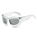 Futuristic silver Y2K bubble sunglasses with metallic frame and dark gray lenses - Silver Frame Silver Mirror Lens
