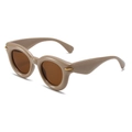 Oval khaki chunky sunglasses with brown lenses and golden metal accents - Coffee Frame Tea Lens