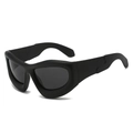 Y2K futuristic matte black wraparound sunglasses with organic wave frame and grey lenses - Matte Black Frame Black Grey Lens