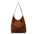 Grande borsa hobo minimalista in pelle scamosciata marrone con fibbia in bronzo vintage - Marrone