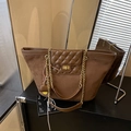 Vintage brown matte tote bag with quilted leather flap and golden chain strap - Brown with Pendant