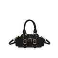 Borsa a tracolla nera opaca retrò con fibbie dorate vintage e borchie decorative - Nero