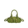 Borsa a mano vintage verde stile biker con fibbie dorate e dettagli borchiati - Verde