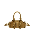 Borsa a mano vintage caramello in pelle opaca con fibbie in bronzo e tracolla sottile - Marrone