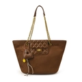 Borsa tote marrone scuro con tasca a rombi e tracolla in catena dorata elegante - Con Ciondolo / Marrone