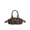 Retro dark brown suede handbag with golden buckles and detachable shoulder strap - Brown