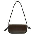 Deep brown crossbody bag with matte suede and smooth leather splicing and silver hardware - Green
