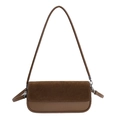 Brown faux leather crossbody bag with dark suede flap and thin shoulder strap - With Pendant / Tan