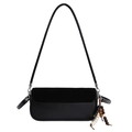 Minimalist black PU leather crossbody bag with tricolor wooden bead tassel detail - With Pendant / Black