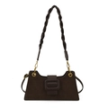 Dark coffee crocodile pattern shoulder bag with retro square buckle and braided strap - Brown