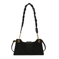 Minimalist black matte crossbody bag with woven handle and gold hardware detail - Black