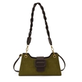 Green faux crocodile underarm bag with brown woven strap and large leather buckle - Green