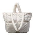 Chic white puffer tote bag featuring quilted down fabric and adjustable shoulder strap - Off White
