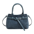 Bolso tipo cubo minimalista de ante verde azulado con asas de cuero y hebilla plateada - Azul