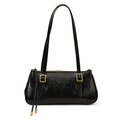 Vintage black wrinkled patent leather underarm bag with elegant gold hardware - Black