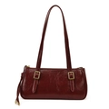 Retro deep red glossy wrinkled leather underarm bag with gold hardware for women - Red