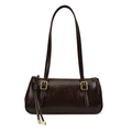 Deep brown vintage underarm bag with glossy pleated texture and gold square hardware - Brown