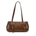Deep brown crackle leather underarm bag with gold buckles and dual shoulder straps - Brown