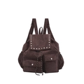 Large capacity coffee brown suede backpack with silver studs and front flap pockets - Brown