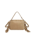 Khaki faux suede shoulder bag with fringe tassels and woven top handle for women - Khaki