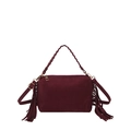 Chic burgundy suede tote bag with fringe tassels and woven handles for women - Red