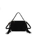 Retro black matte suede handbag featuring long side tassels and gold-tone hardware detail - Black