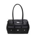 Bolso tote grande de cuero sintético negro con múltiples bolsillos y hebillas plateadas - Negro