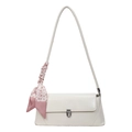 Borsa baguette bianca minimalista con fibbia argento e dettaglio foulard floreale rosa - Bianco Sporco