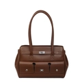 Bolso de hombro vintage marrón oscuro con diseño multibolsillos y herrajes plata - Marrón
