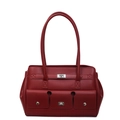 Bolso de hombro retro rojo oscuro en cuero sintético mate con múltiples bolsillos y herrajes plata - Burdeos