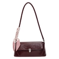 Borsa sottobraccio bordeaux retrò da donna in pelle lucida con foulard di seta a fiori - Marrone