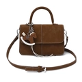 Brown frosted leather tote bag with horse charm and adjustable strap on white background - Brown (With Pendant)