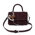Deep brown square handbag with white contrast stitching and a rocking horse charm - Wine Red (With Pendant)