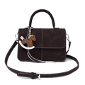 Deep brown matte leather square handbag with white contrast stitching and a horse charm - Coffee (With Pendant)