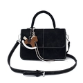 Black square crossbody handbag in matte leather with contrast white stitching and horse charm - Black (With Charm)
