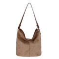 Braune Beuteltasche aus Wildlederimitat mit dunklem Lederriemen und Metallschnalle - Khaki
