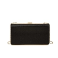 Elegant black sequin evening clutch bag with gold metal frame and chain strap - Black