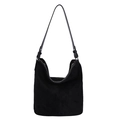 Retro black suede hobo shoulder bag with large capacity and smooth leather strap - Black