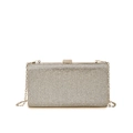 Sparkling silver rhinestone rectangular evening clutch bag with metal chain strap - Silver