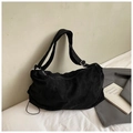 Retro black suede underarm shoulder bag, casual versatile daily crossbody tote bag for women. - No Pendant / Black