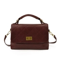 Retro weinrote gesteppte Lederhandtasche mit Golddrehverschluss und verstellbarem Riemen - Burgunderrot