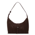 Bolso de media luna de gamuza marrón oscuro retro con correa decorativa plateada - café