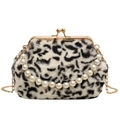 Handtas met luipaardprint van imitatiebont met parelhandvat en gouden ketting - Luipaardprint