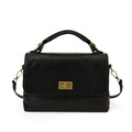 Elegante schwarze gesteppte Lederhandtasche mit goldenem Drehverschluss und Griff - Schwarz