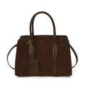 Sac à main vintage marron chocolat en daim avec poignées et finitions texturées - Marron
