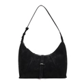 Bolso hobo vintage de ante negro en forma de media luna con correa ajustable y hebilla - Negro